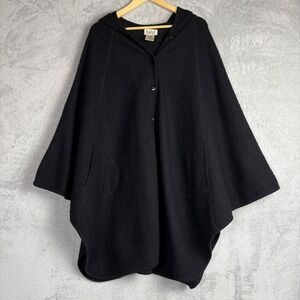 Tabi International Black Wool Hooded Poncho Cape Button Front One Size OS Canada